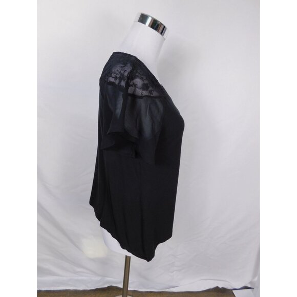 Black Lace Yoke Sheer Sleeve Top By Ecoté Size S - Picture 9 of 10